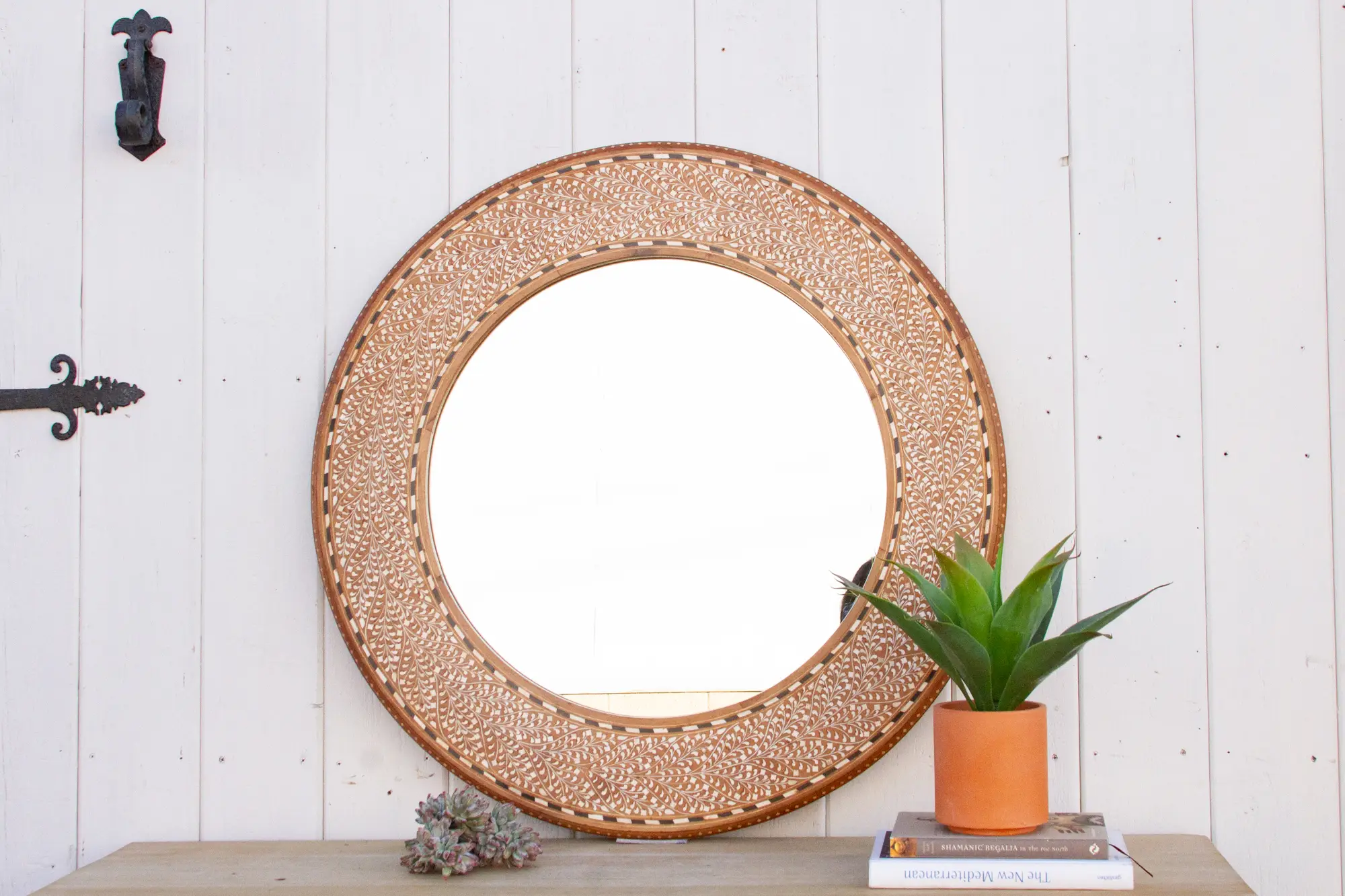 Finely Inlay Anglo Indian Round Mirror 2 Finely Inlay Anglo Indian Round Mirror