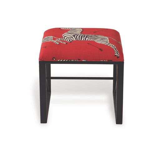 Medallion Zebra Scalamandre Left Facing Single Stool, Red/Black 2 Medallion Zebra Scalamandre Left Facing Single Stool, Red/Black
