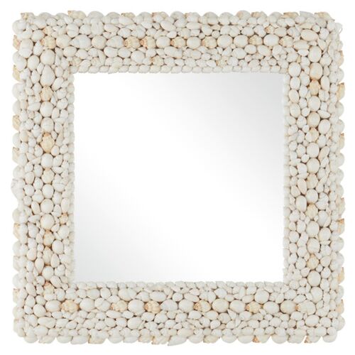 Piddock Square Shell Wall Mirror, White 1 Piddock Square Shell Wall Mirror, White