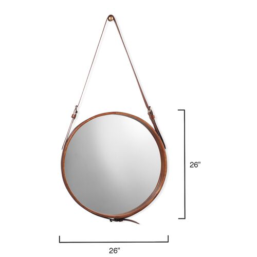 Round Leather Large Wall Mirror, Brown 3 Round Leather Large Wall Mirror, Brown