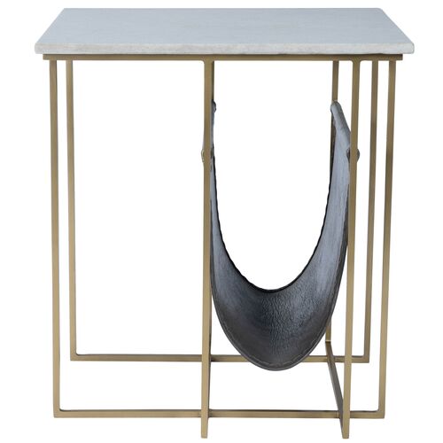 Bryce Marble/Leather Magazine Side Table, Charcoal/Gold 2 Bryce Marble/Leather Magazine Side Table, Charcoal/Gold