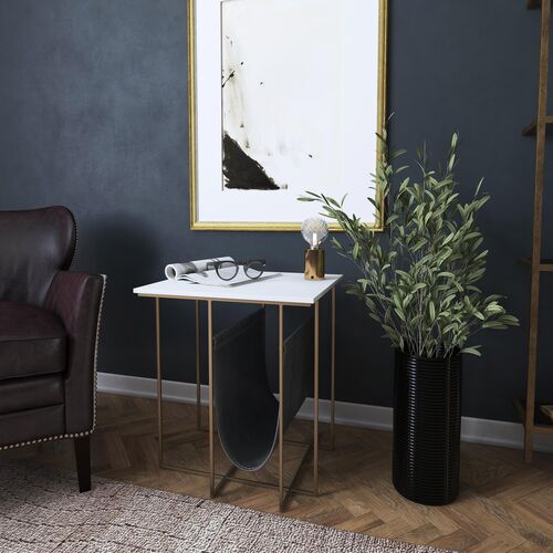 Bryce Marble/Leather Magazine Side Table, Charcoal/Gold 8 Bryce Marble/Leather Magazine Side Table, Charcoal/Gold