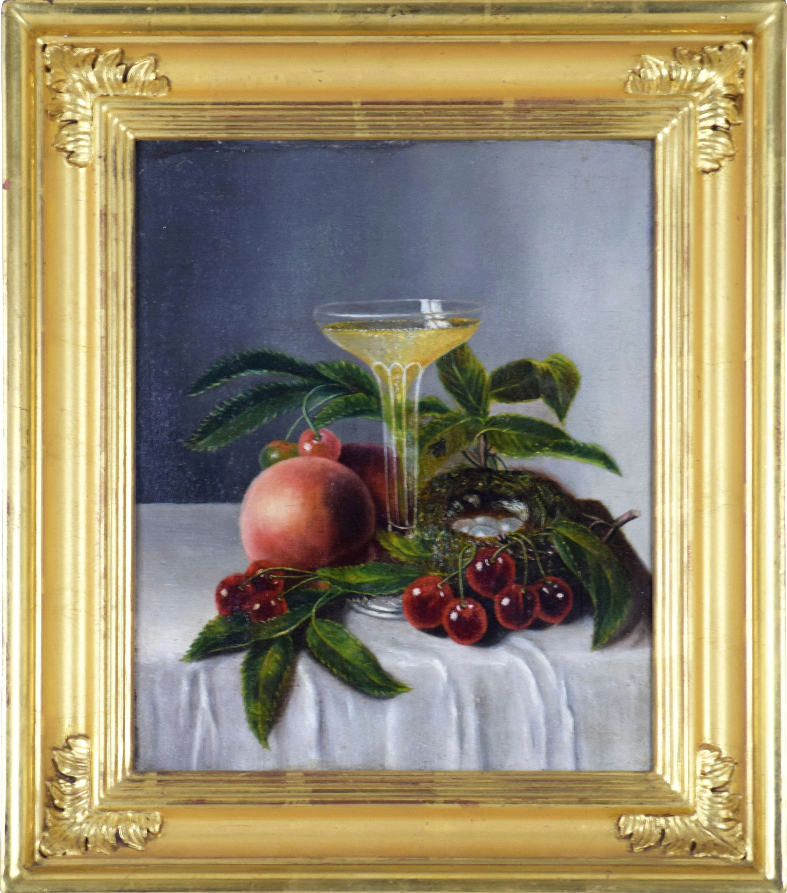 19th C Champagne & Cherries Still Life