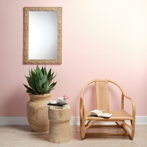 Relief Wood Carved Rectangular Wall Mirror, Natural 2 Relief Wood Carved Rectangular Wall Mirror, Natural