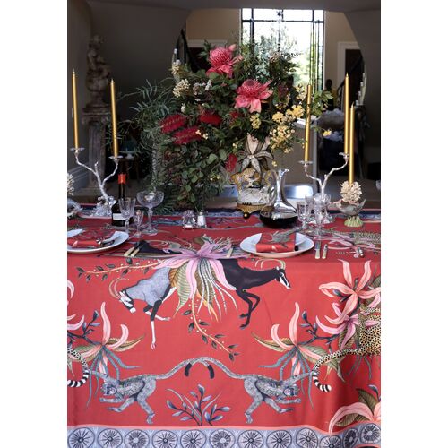 Leopard Lily Royal Red Tablecloth, Red 2 Leopard Lily Royal Red Tablecloth, Red
