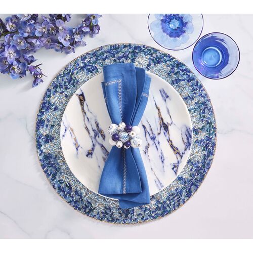 S/4 Lagoon Cotton/Glass Placemats, Navy/Blue 5 S/4 Lagoon Cotton/Glass Placemats, Navy/Blue