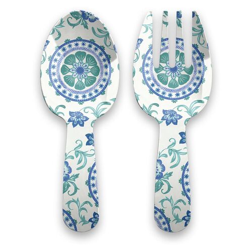 Claudia Floral Salad Server, Turquoise
