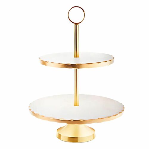 White Marble Two Tier Server, Gold