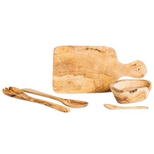 Gharyan Stoneware, Olive Wood Utensils Serving Set 1 Gharyan Stoneware, Olive Wood Utensils Serving Set
