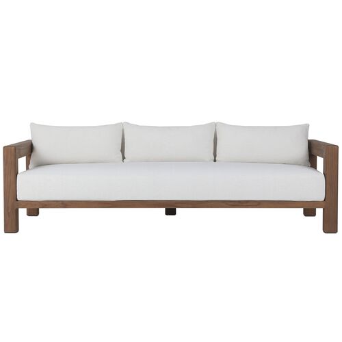 Lumi Outdoor Teak Sofa, Natural/White 3 Lumi Outdoor Teak Sofa, Natural/White