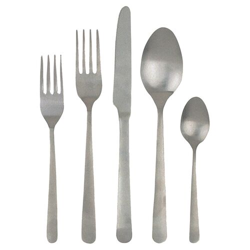 5-Pc Tumbled Oslo Flatware Set, Silver 1 5-Pc Tumbled Oslo Flatware Set, Silver