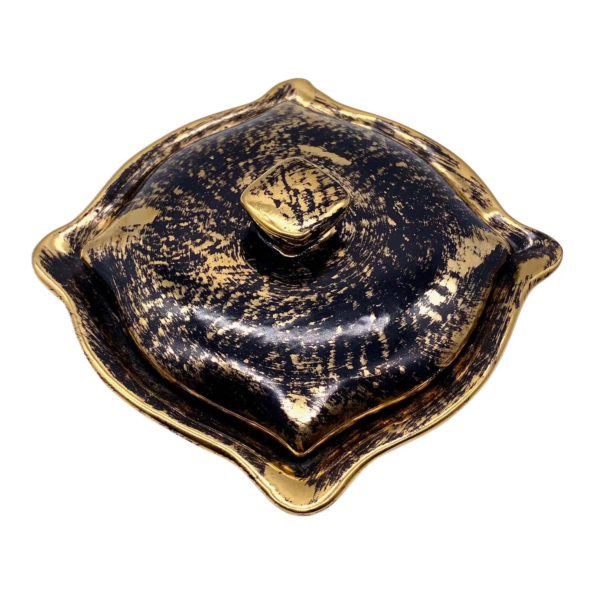 1960 22K Gold Finished Black Lidded Bowl 3 1960 22K Gold Finished Black Lidded Bowl