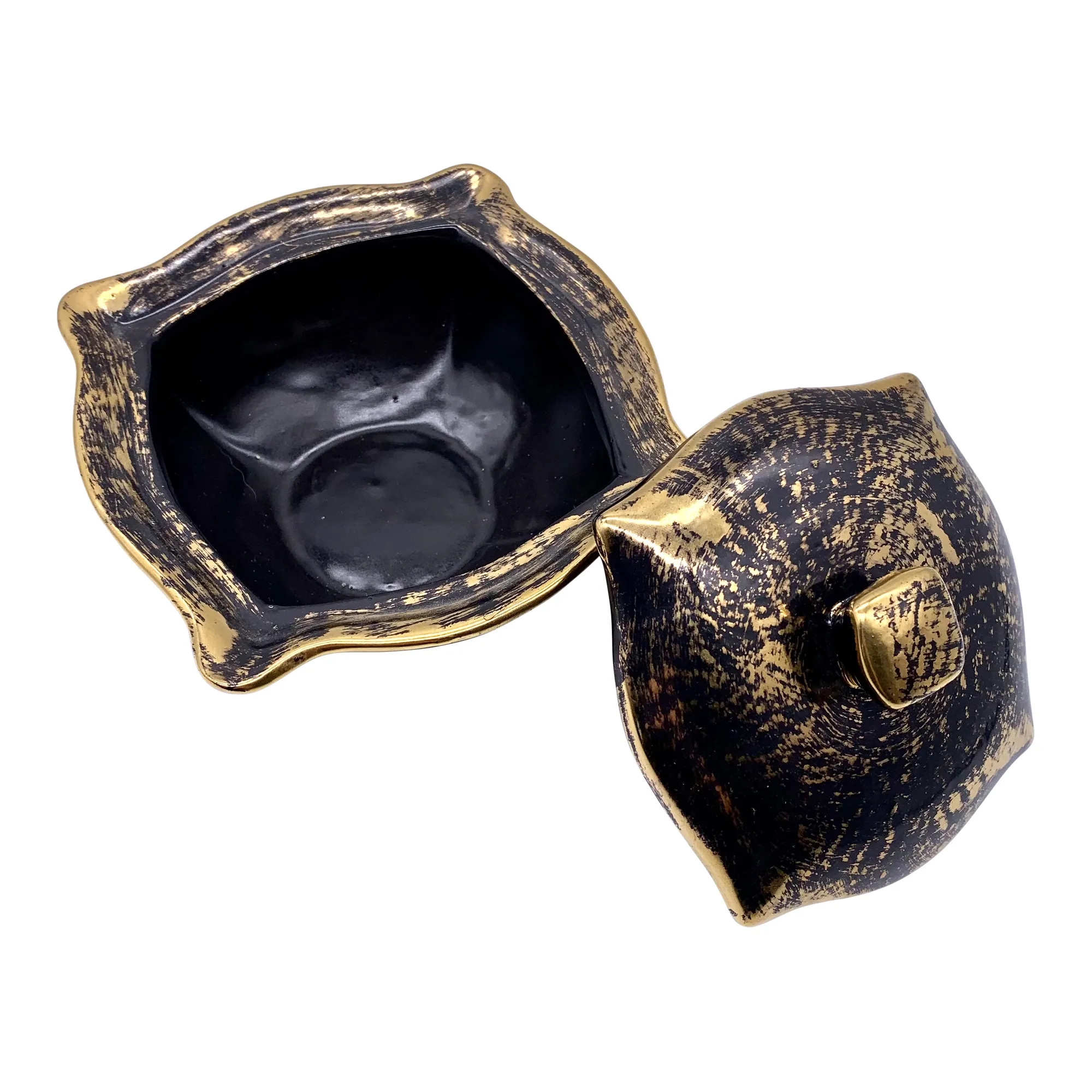 1960 22K Gold Finished Black Lidded Bowl 5 1960 22K Gold Finished Black Lidded Bowl
