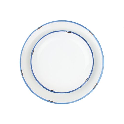 S/4 Tinware Salad Plates, White w/ Blue Rim 1 S/4 Tinware Salad Plates, White w/ Blue Rim