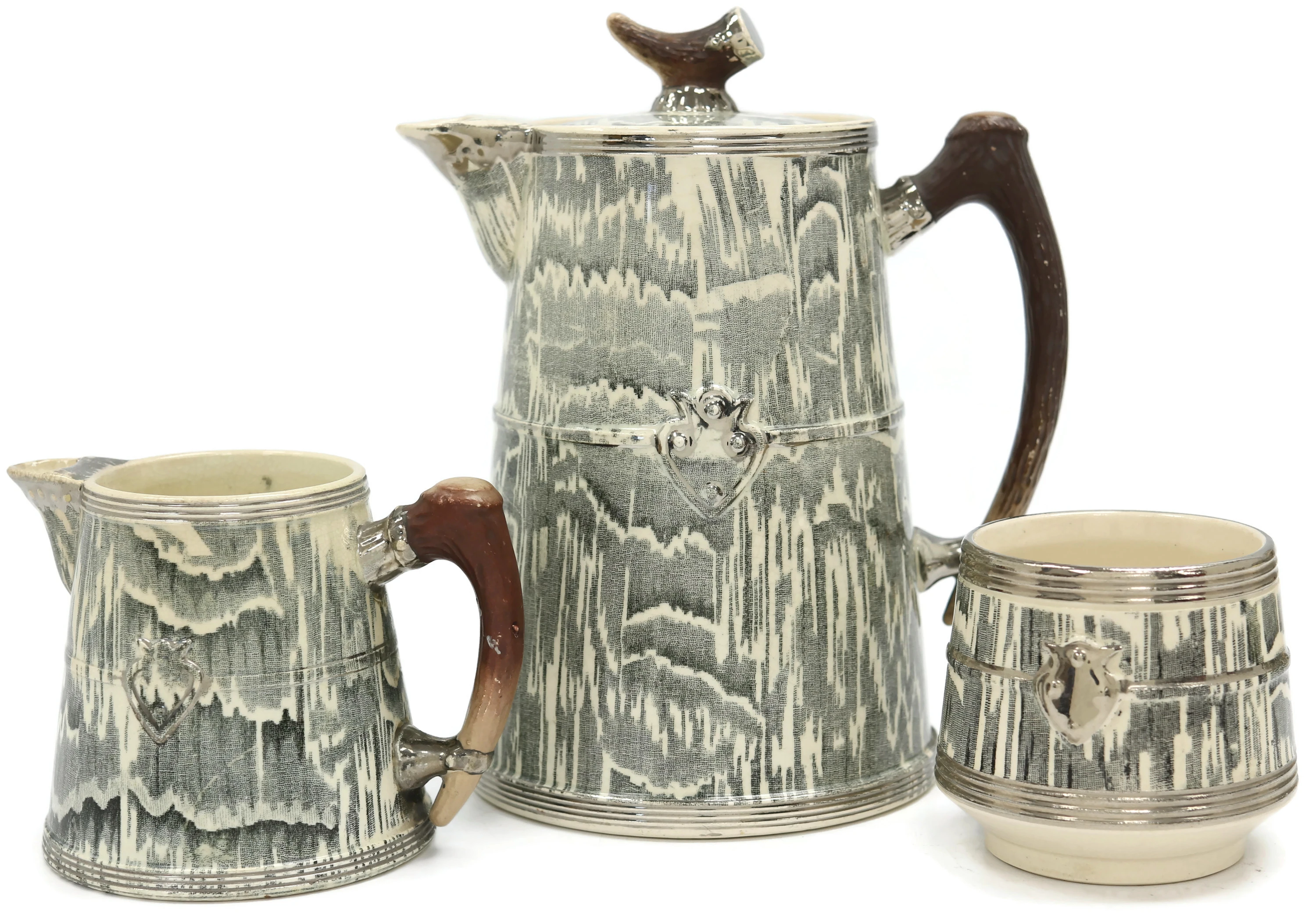 1930s Silver Shield Faux Coffee Set, 3Pc