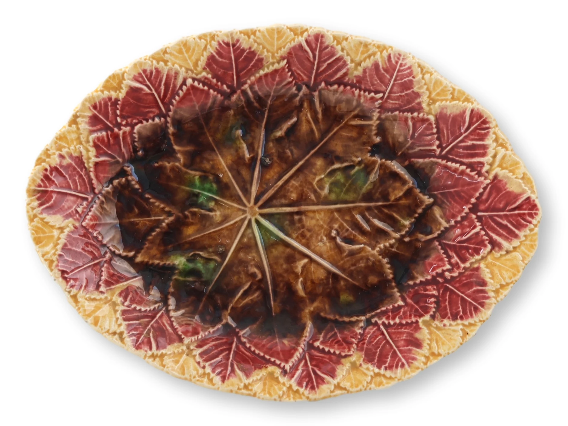 Antique Begonia Leaf Majolica Platter