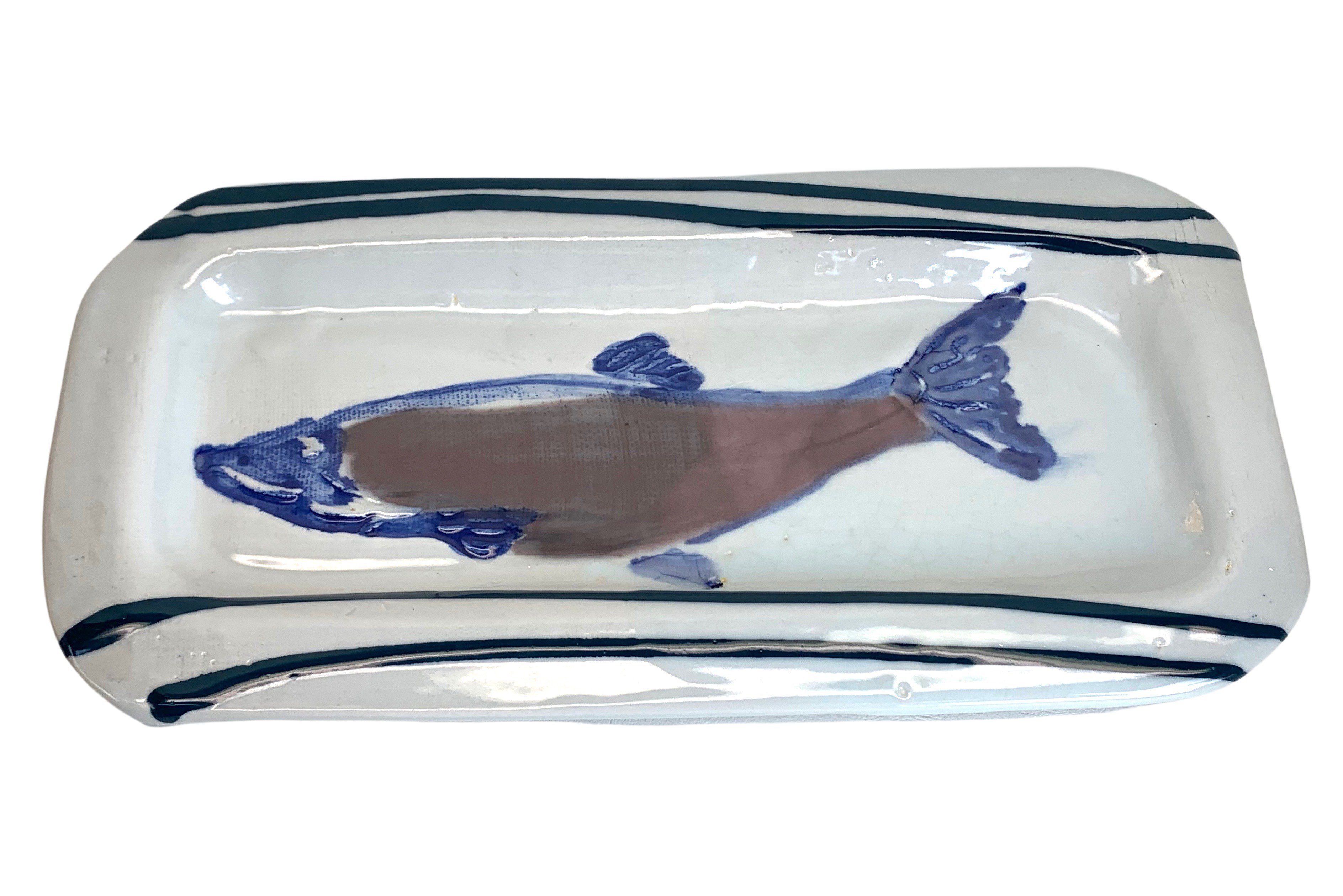 Hand-Made Stoneware Fish Platter, Signed 1 Hand-Made Stoneware Fish Platter, Signed