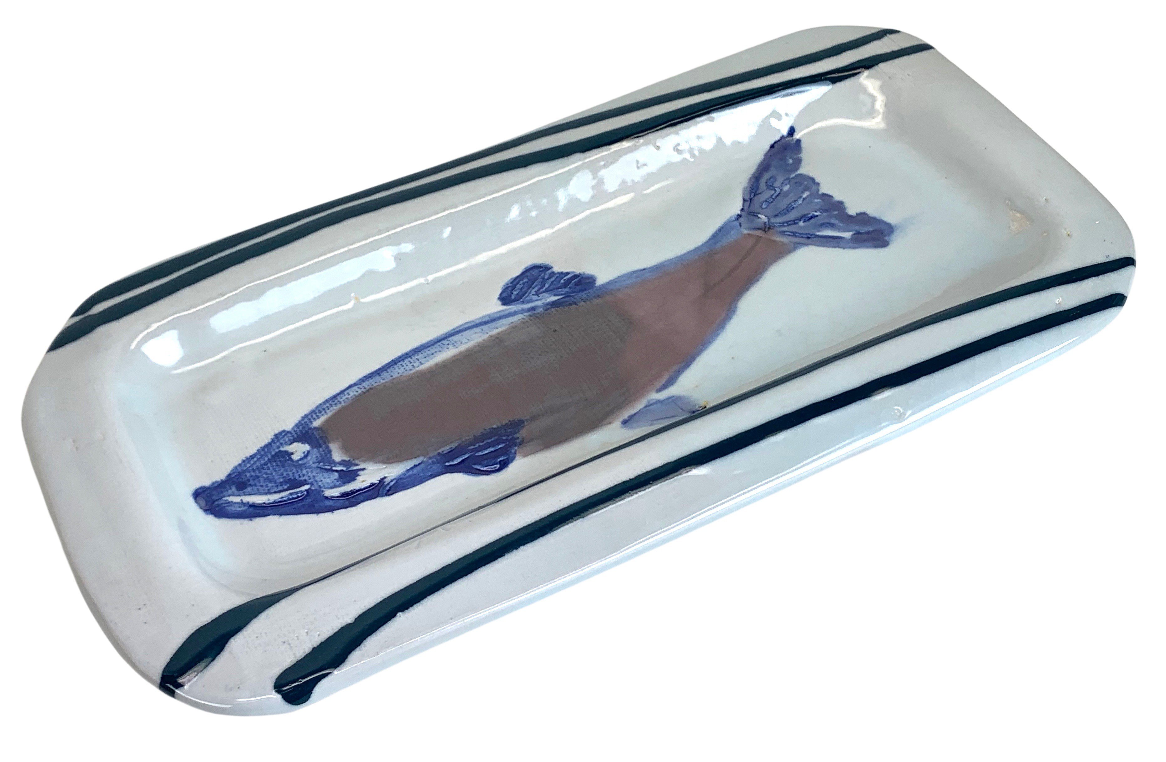 Hand-Made Stoneware Fish Platter, Signed 3 Hand-Made Stoneware Fish Platter, Signed