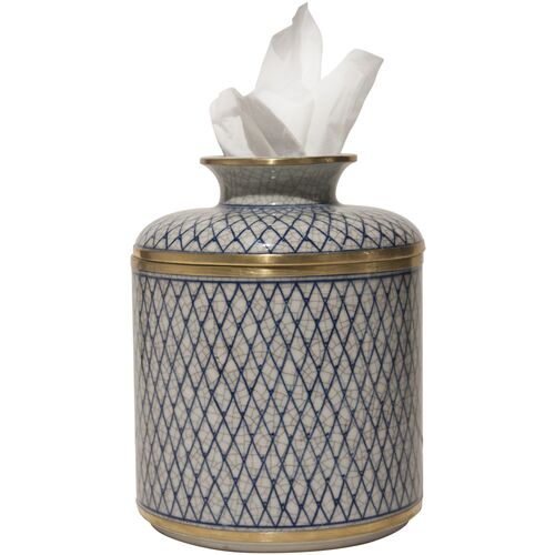 Axel Leaf Tissue Box, Blue/White