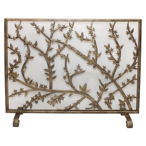 31" Leaves Fire Screen, Gold