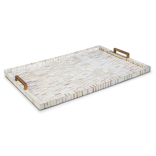 24" Bone & Brass Tray, Multi 1 24" Bone & Brass Tray, Multi