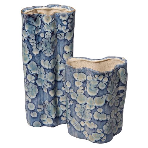 S/2 Cloud Ceramic Medium and Small Vases, Blue 1 S/2 Cloud Ceramic Medium and Small Vases, Blue
