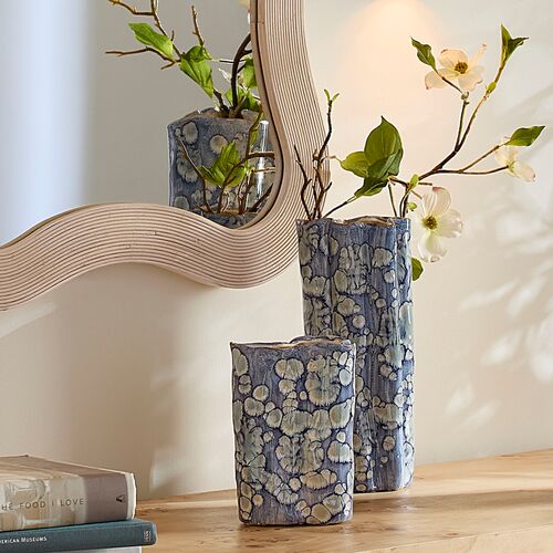S/2 Cloud Ceramic Medium and Small Vases, Blue 4 S/2 Cloud Ceramic Medium and Small Vases, Blue