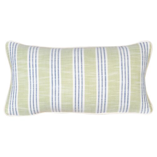 Quogue 23"x12" Outdoor Lumbar Pillow, Green/Blue 1 Quogue 23"x12" Outdoor Lumbar Pillow, Green/Blue