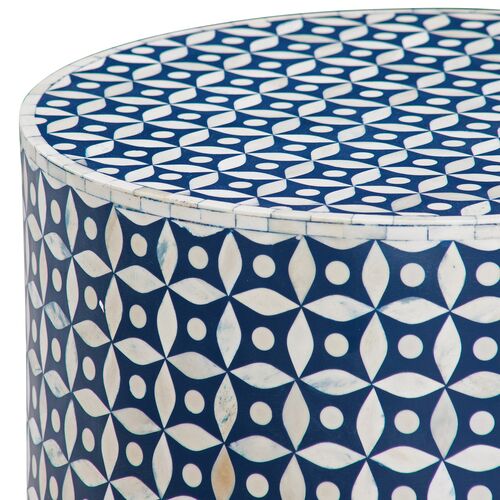 Belmont Bone Inlay Accent Table, Ivory/Blue 2 Belmont Bone Inlay Accent Table, Ivory/Blue