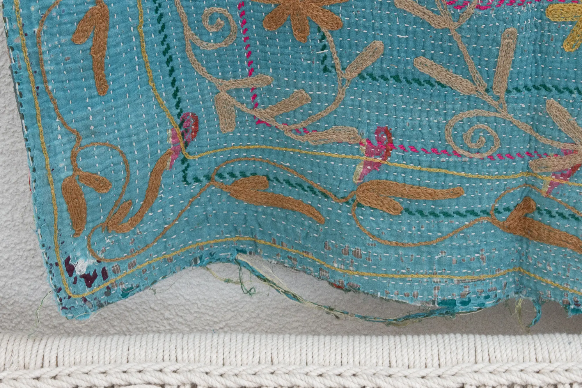 Vintage Turquoise & Gold Suzani Throw 4 Vintage Turquoise & Gold Suzani Throw