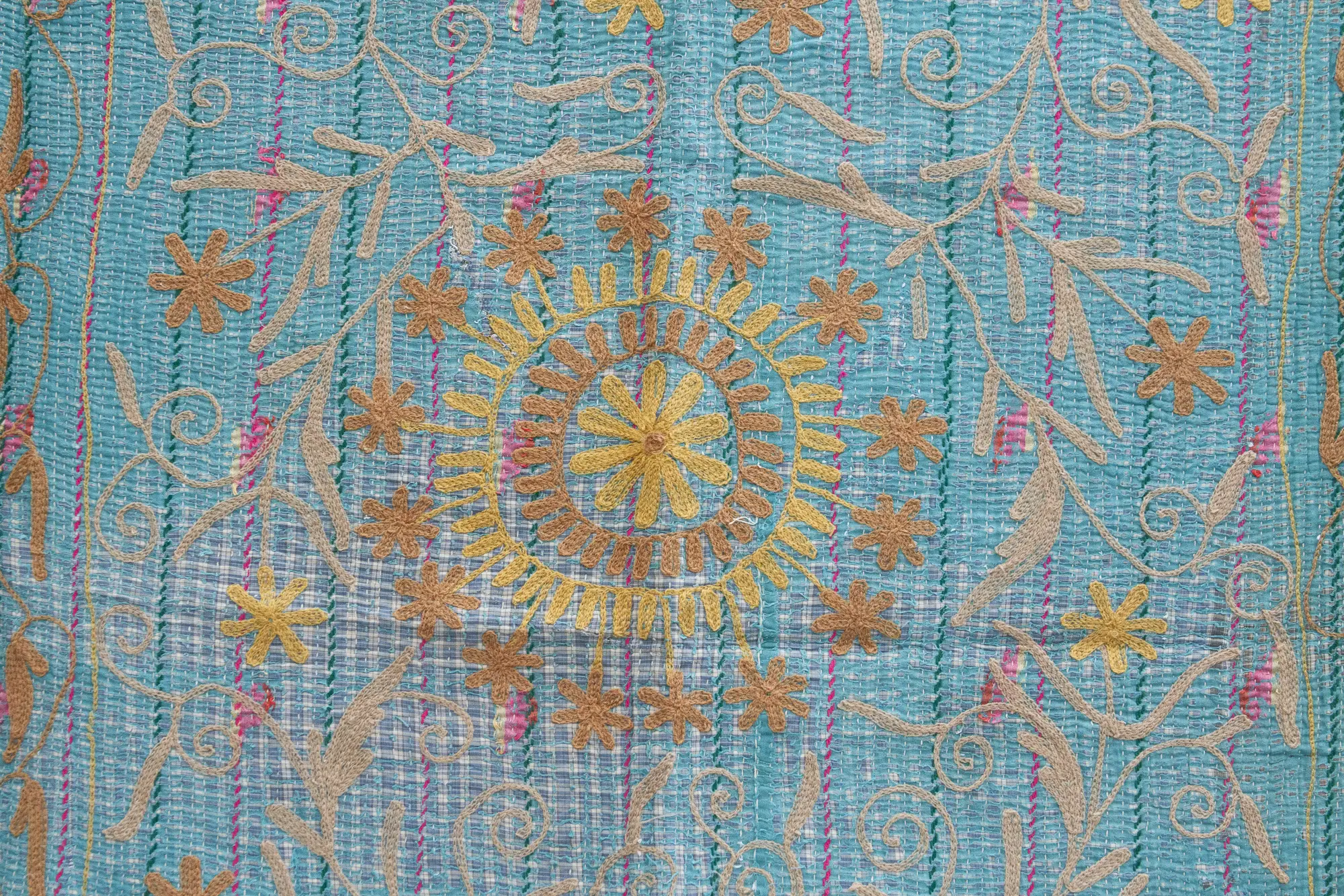 Vintage Turquoise & Gold Suzani Throw 6 Vintage Turquoise & Gold Suzani Throw