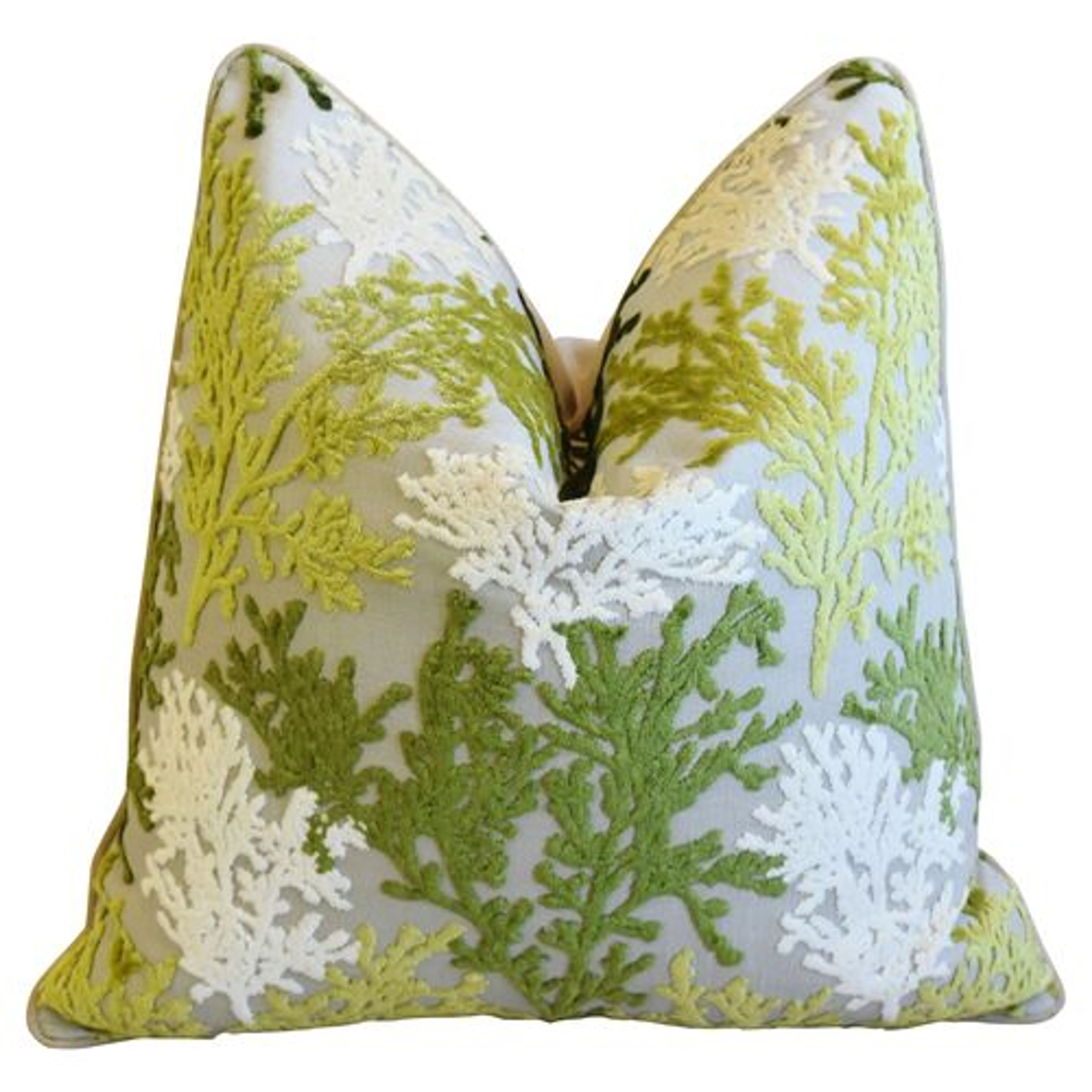 Green & White Coral Cut-Velvet Pillow 1 Green & White Coral Cut-Velvet Pillow