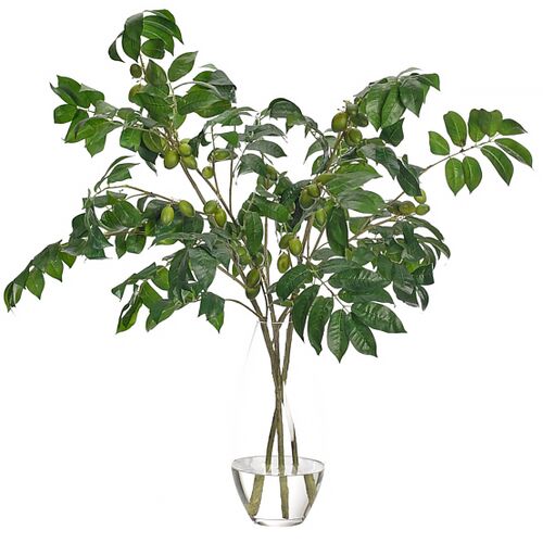 31" Olive Branch in Glass Teardrop Vase, Faux 1 31" Olive Branch in Glass Teardrop Vase, Faux