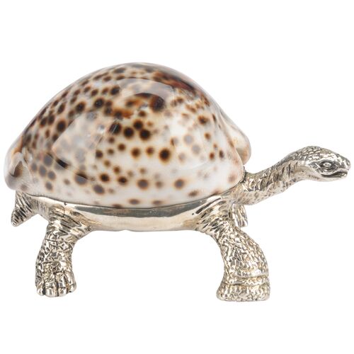 Turtle Brass/Shell Paperweight, Silver/Brown 2 Turtle Brass/Shell Paperweight, Silver/Brown