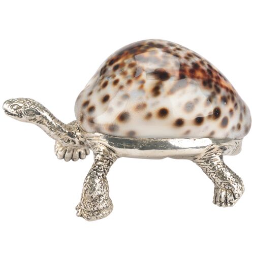 Turtle Brass/Shell Paperweight, Silver/Brown 4 Turtle Brass/Shell Paperweight, Silver/Brown