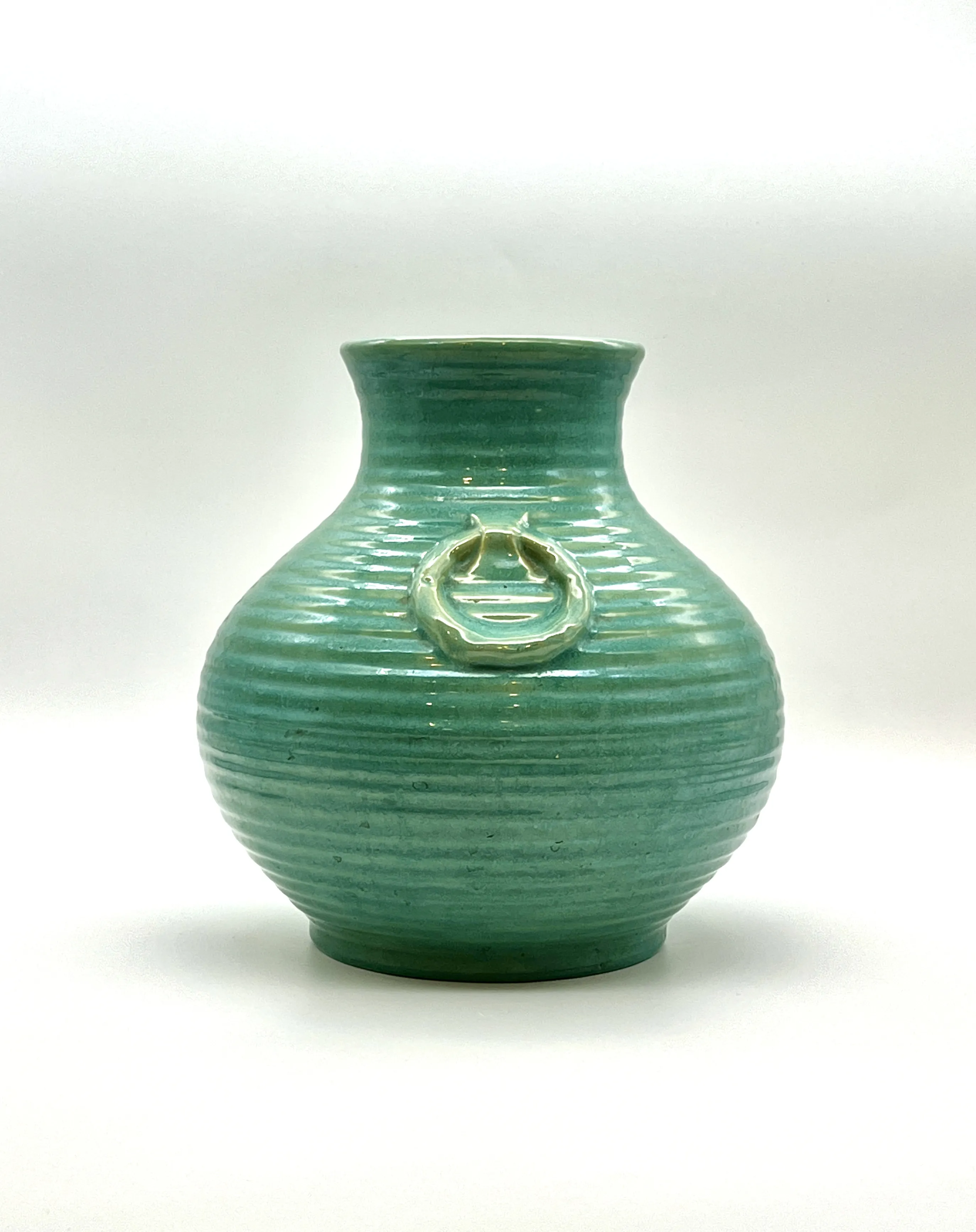 C. 1970s Teal Green Glazed Ceramic Vase 3 C. 1970s Teal Green Glazed Ceramic Vase