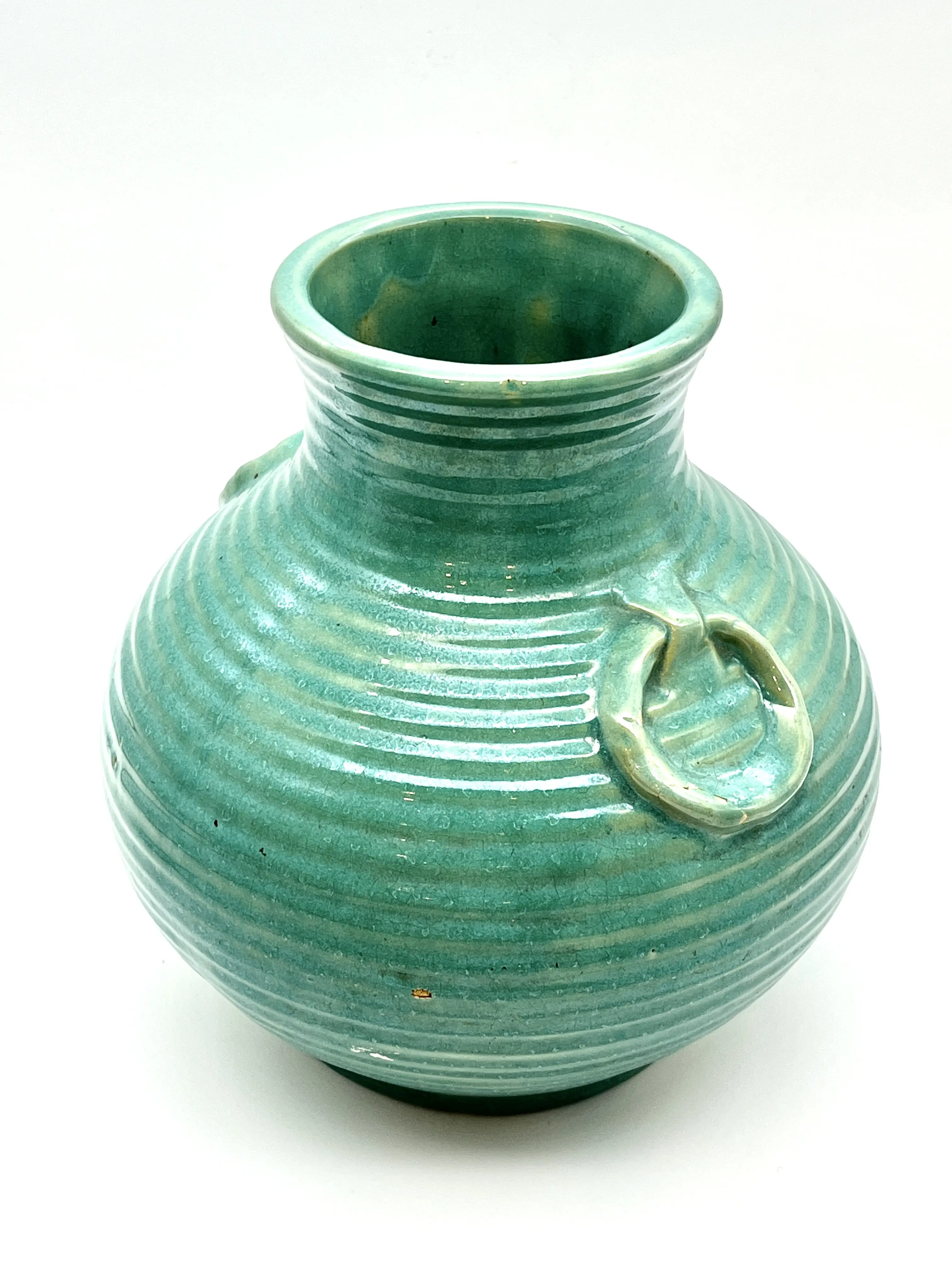 C. 1970s Teal Green Glazed Ceramic Vase 4 C. 1970s Teal Green Glazed Ceramic Vase