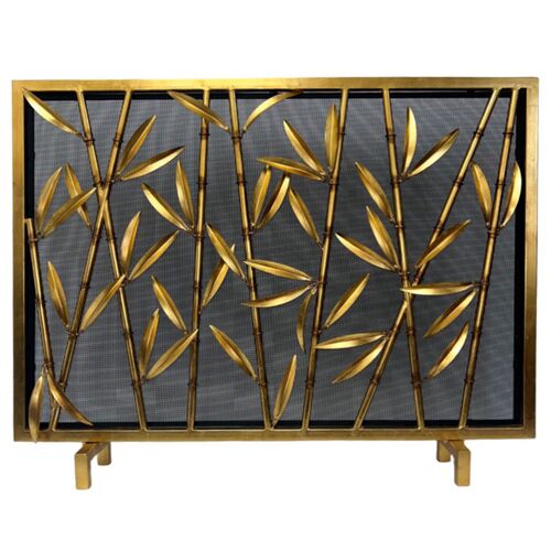 Bamboo 32.5" x 41.5" Meshed Firescreen, Antique Gold Finish 1 Bamboo 32.5" x 41.5" Meshed Firescreen, Antique Gold Finish