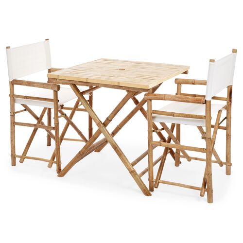 Square 3-Pc Dining Set, White/Natural 2 Square 3-Pc Dining Set, White/Natural