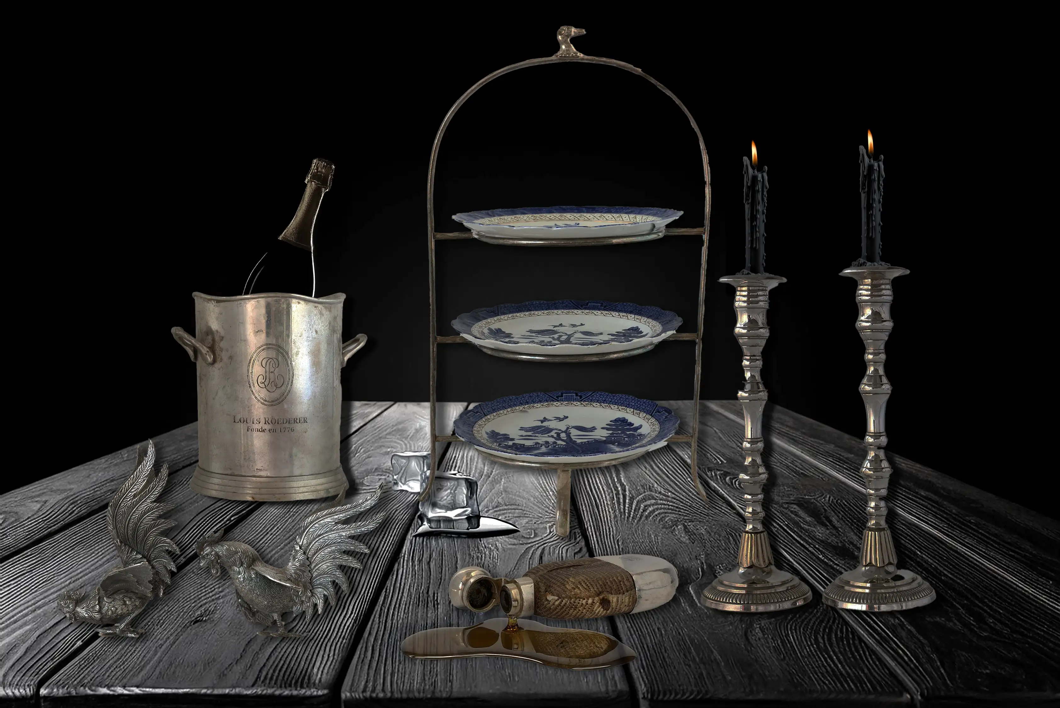 Antique Silver-Plate Tall Candlesticks 2 Antique Silver-Plate Tall Candlesticks