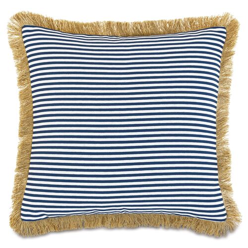 Ahoy 20x20 Outdoor Fringe Pillow, Navy/Tan