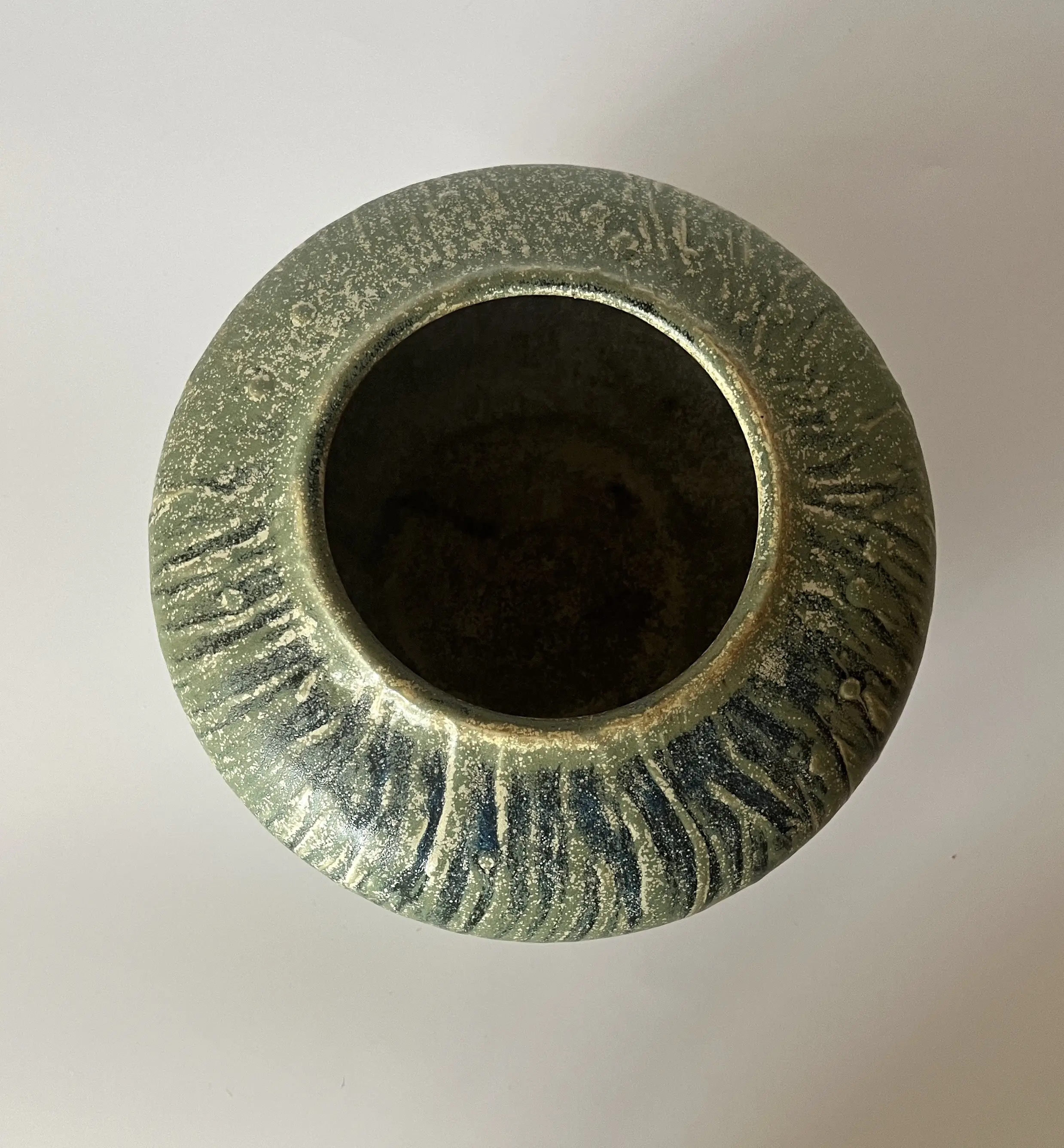 C. 1980s Sage Green Low Vase 2 C. 1980s Sage Green Low Vase