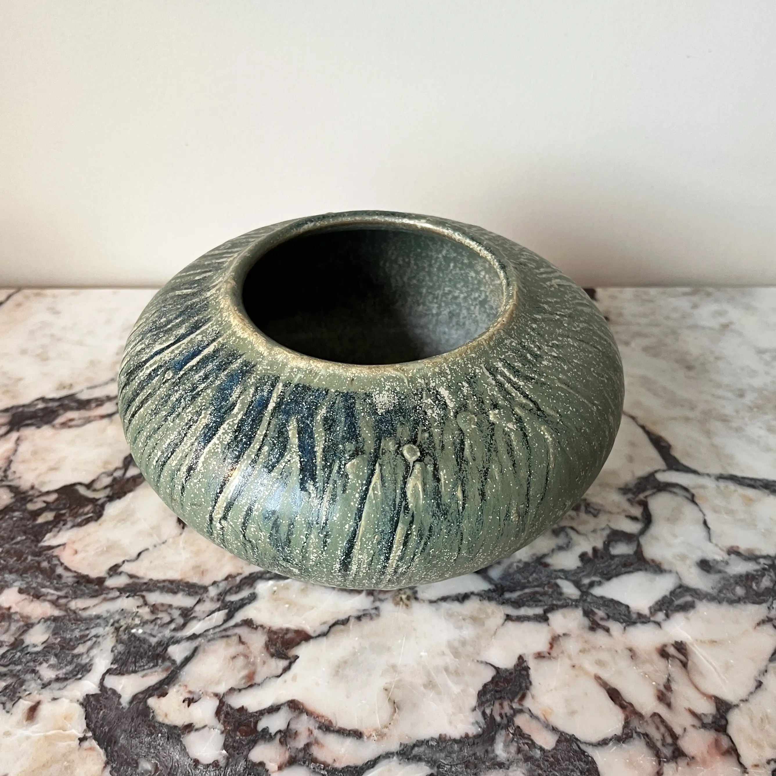 C. 1980s Sage Green Low Vase 7 C. 1980s Sage Green Low Vase