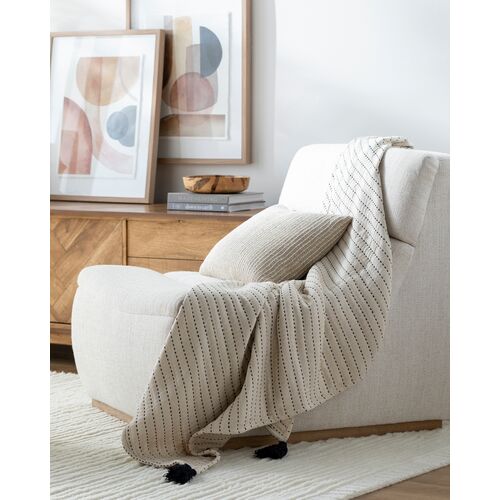Kapri Dashed Throw with Tassels, Cream/Black 2 Kapri Dashed Throw with Tassels, Cream/Black