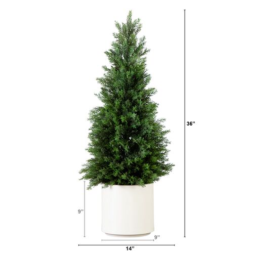 3ft. UV Resistant Artificial Cedar Tree, Decorative White Planter 2 3ft. UV Resistant Artificial Cedar Tree, Decorative White Planter