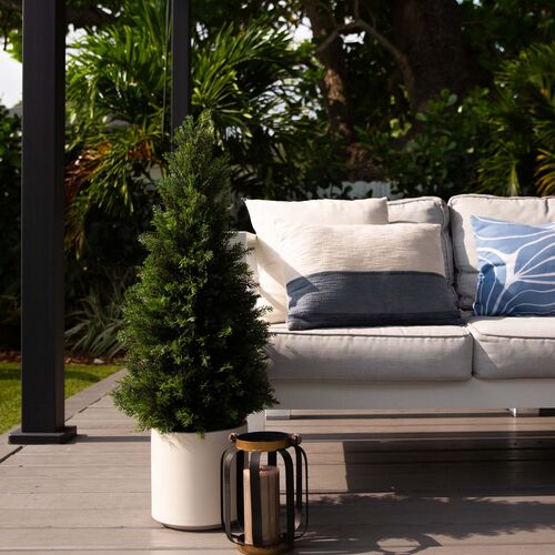 3ft. UV Resistant Artificial Cedar Tree, Decorative White Planter 4 3ft. UV Resistant Artificial Cedar Tree, Decorative White Planter