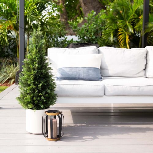 3ft. UV Resistant Artificial Cedar Tree, Decorative White Planter 5 3ft. UV Resistant Artificial Cedar Tree, Decorative White Planter