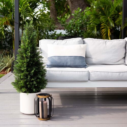 3ft. UV Resistant Artificial Cedar Tree, Decorative White Planter 6 3ft. UV Resistant Artificial Cedar Tree, Decorative White Planter