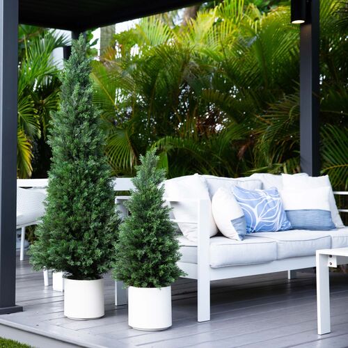 3ft. UV Resistant Artificial Cedar Tree, Decorative White Planter 8 3ft. UV Resistant Artificial Cedar Tree, Decorative White Planter