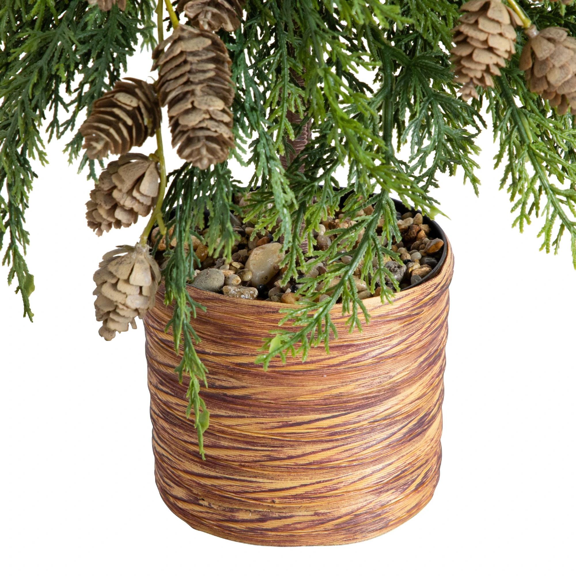 2-ft Down Swept Cedar Christmas Tree with Pinecones in Decorative Planter 6 2-ft Down Swept Cedar Christmas Tree with Pinecones in Decorative Planter